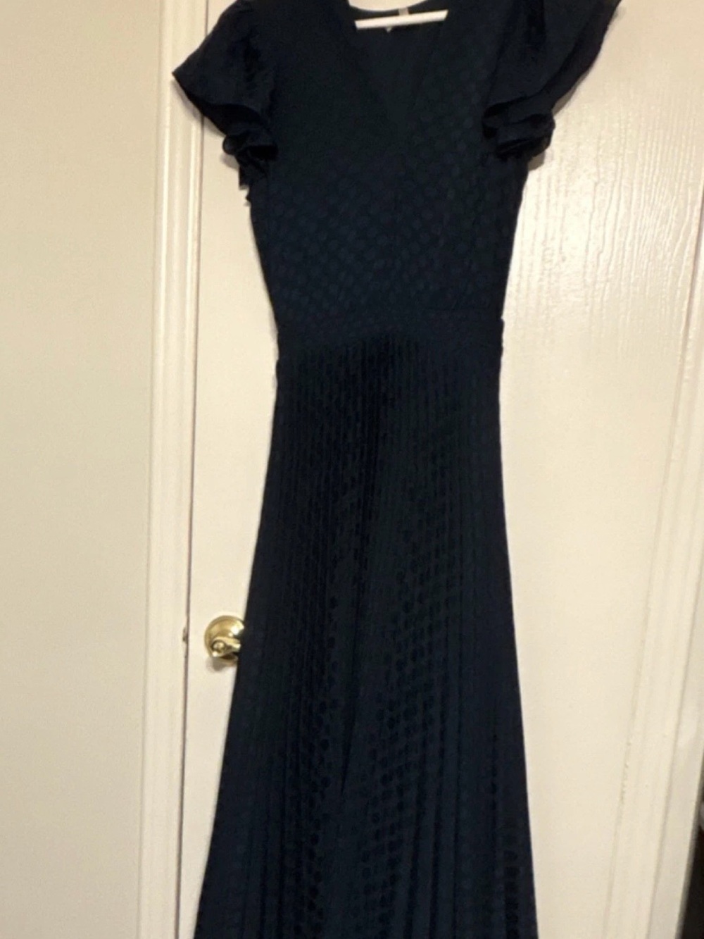 Max Studio Navy Textured V-Neck Maxi Dress